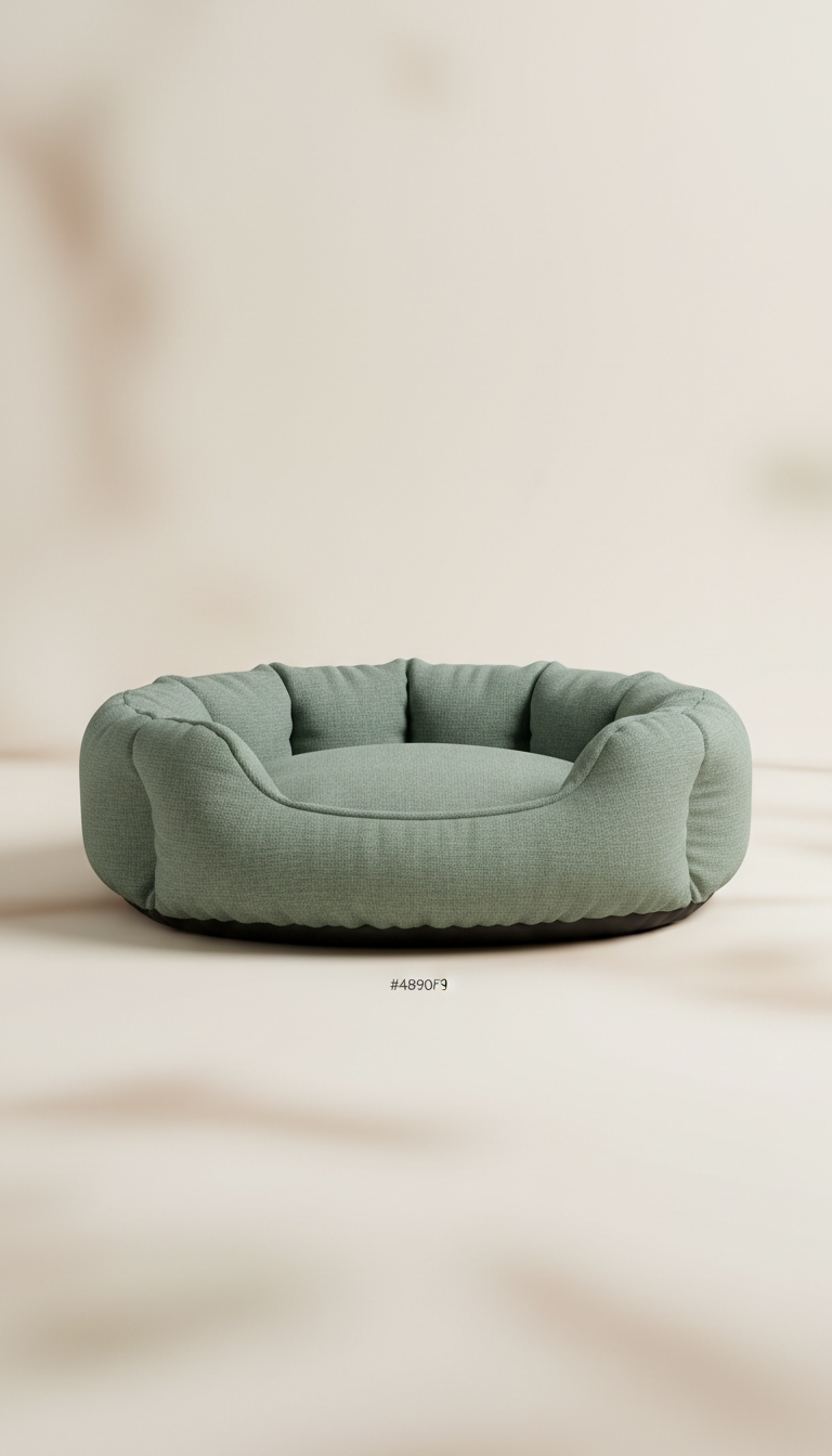 Cama para mascotas verde salvia en tela de diseñador