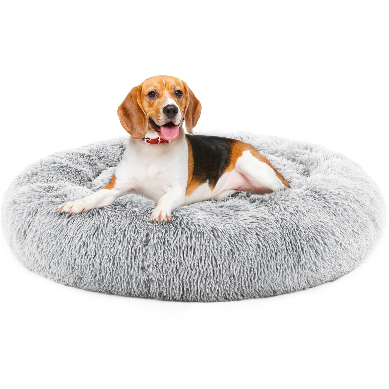 24 Inch Anti-Slip Round Fluffy Plush Faux Fur Cat Bed, Fits Up To 25 L