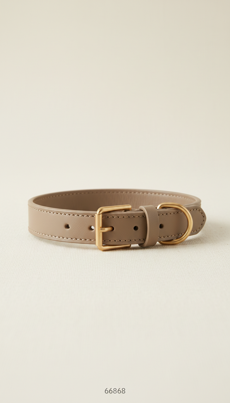 Collar de cuero italiano taupe con herrajes dorados mate