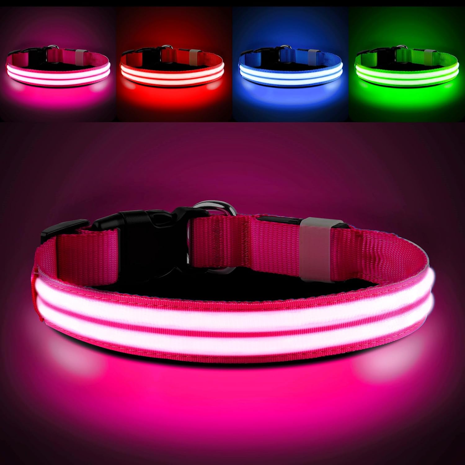 Collar LED recargable para perros, resistente al agua, para paseos nocturnos