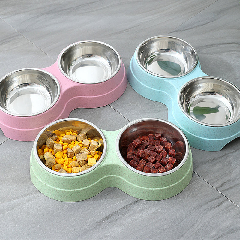 Double Pet Bowls Dog Food Water Feeder Stainless Steel Pet Drinking Di