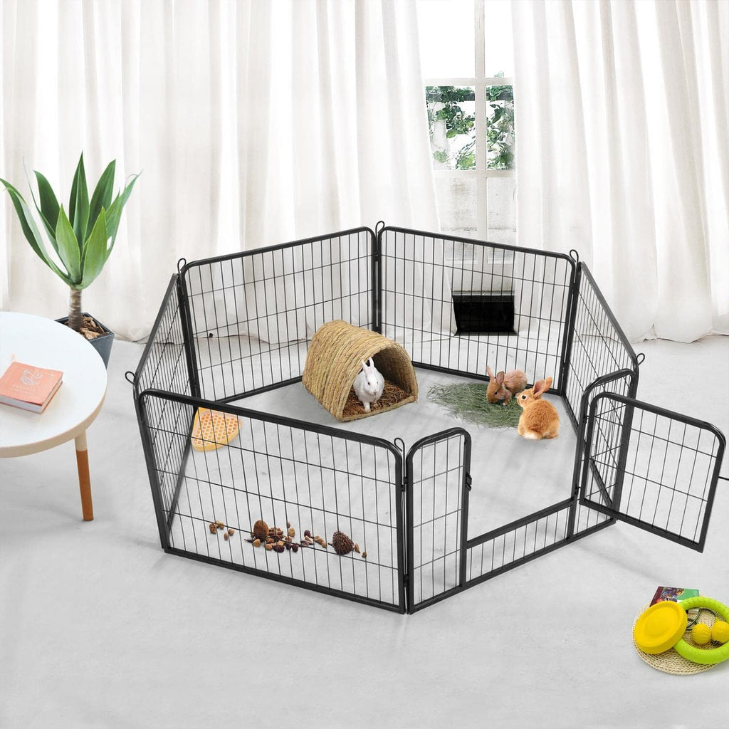 Yaheetech Wide Panel Dog Playpen, 6 Panels 24 Inch High Pet Pen with Gate, Portable Indoor Outdoor Fence for Small/Medium Breed Dogs